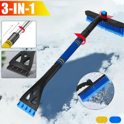 Zdjęcie produktu dla 3- in-1 Rozwijalny samochód rozdrabniacz lodu z zamiataczem śniegu Szczotka przednia tarcza Defrost Narzędzie niebieski