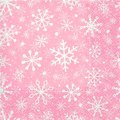 Produktbild von 20 Servietten Christmas Snowflakes rose - Weiße Schneeflocken auf rosa 33x33cm