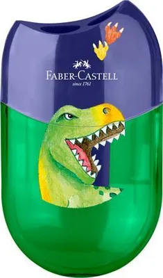 Obrázek produktu pro Ořezávátko "Dinosaurus", displej/10 ks, modro-zelená, 2 otvory, se zásobníkem, FABER-CASTELL