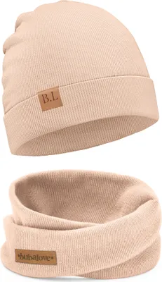 Produktbild von Bubalove | Kinder Beanie Mütze | Loop Schal | SET | Beige | 40-46 cm | Frühling | Kindermützen für Jungen und Mädchen