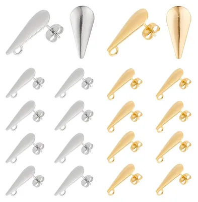 Image de Paire de boucles d'oreilles en forme de goutte - Avec boucle et tige de 0,8 mm - Pour la fabrication de bijoux - 20 pièces, trou de 3 mm, couleurs or et acier inoxydable