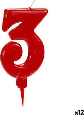Obrázek produktu pro Svíčka červená narozeninové číslo 3 (12 kusů)