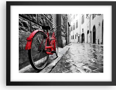 Produktbild von Gerahmtes Poster - Schwarzer Rahmen - Straße Fahrrad Kopfsteinpflaster Gebäude - 40x30 cm - Wand Bild - Wanddeko - Wandbilder - Wandposter - Bilderrahmen - Bilder - Kunstdruck - P2BAA40x30-3186