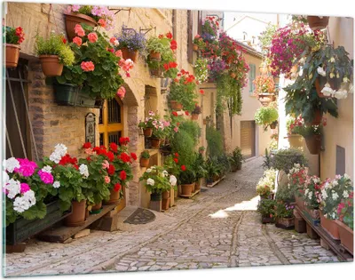 Produktbild von Bilder auf glas - Blume Straße Haus - 120x80cm - Glasbilder - Wandbilder - Kunstdruck - zum Aufhängen bereit - Wanddekoration aus Glas - Glas Bilder - Wandbild auf Glas - Einteilig - GAA120x80-3586