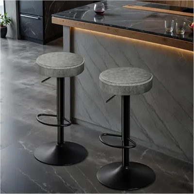 Produktbild von STOOLINK Barhocker 2er Set Kunstleder Grau Höhenverstellbar Drehbar ohne Lehne