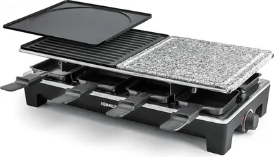 Obrázek produktu pro ROMMELSBACHER Raclette-kamenný gril 1350 W 8 pánviček, termostat, černý RCS 1350