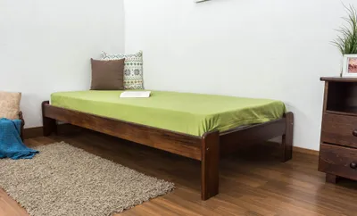 Produktbild von Einzelbett aus massivem Kiefernholz 90x200 cm Nussbaumfarben mit Lattenrost