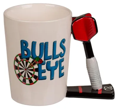Mok mit Dartpfeilgriff, 350 ml, bunt, für Darts-Fans