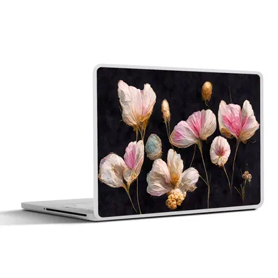 Produktbild von MuchoWow® Laptop Aufkleber Sticker Cover Blumen - Pflanzen - Rosa - Schwarz 30x22 cm - Laptop-Sticker