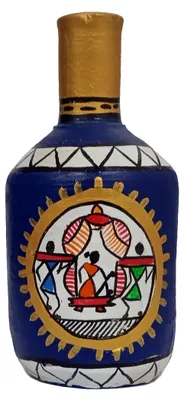 Terracotta-Vase, Madhubani-Design, handbemalt, 7,5x7,5x16,3 cm