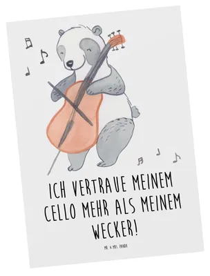 Produktbild von Mr. & Mrs. Panda Ansichtskarte Cello Vertrauen - Weiß - Geschenk, Ansichtskarten, Solo, Kunstkarten, Musik, Postkarte, Postkarten, Cellist, Musikinstrument, Grußkarte