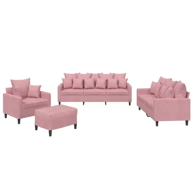 Zdjęcie produktu dla vidaXL 4-częściowa sofa z poduszkami różowy aksamit