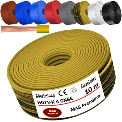 Immagine prodotto di Cavo di alimentazione da 10 metri, tipo H07 V-K, colore grigio-verde (GNGE), sezione 1x4 mm², con conduttore singolo e flessibile