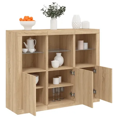 Produktbild von vidaXL Sideboards mit LED-Leuchten 3 Stk. Sonoma-Eiche Holzwerkstoff