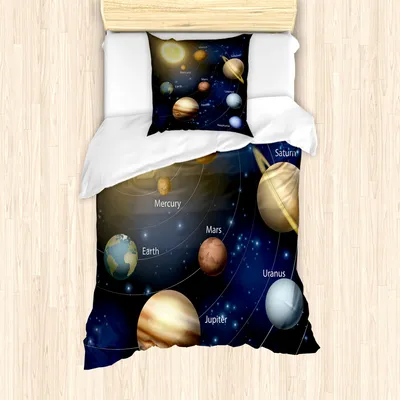 Produktbild von ABAKUHAUS Lehrreich Mantele, Planeten des Sonnensystems, Milbensicher Allergiker geeignet mit Kissenbezügen, 135 cm x 200 cm - 80 x 80 cm, Mehrfarbig