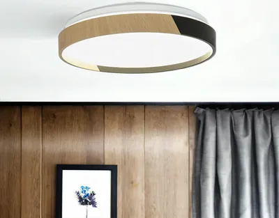 Produktbild von LED Deckenlampe Metall rund Ø 33 cm IP44 Holz (Eiche) Schwarz neutralweiß 4000 K 970 lm Modern