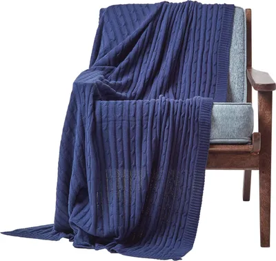 Produktbild von HOMESCAPES Baumwolldecke mit Zopfmuster, marineblau, 130 x 170 cm