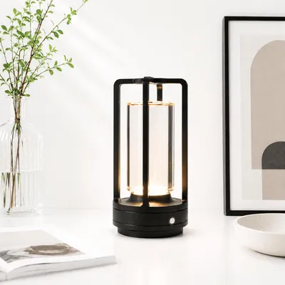 Produktbild von Tragbare Innen-/Außentischlampe aus Metall, kabellose wiederaufladbare LED-Lampe, 3 Farben stufenlos dimmbar, Beleuchtung für Restaurant/Schlafzimmer