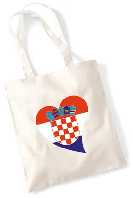 Produktbild von Huuraa Jutebeutel Kroatien Flagge Herz 10 Liter Natural Baumwolle Tasche Geschenkidee