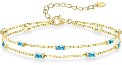 Produktbild von Armband Damen Layered mit Zirkonia Anhängern Doppelt Kette 925 Sterling Silber Gold Verstellbar