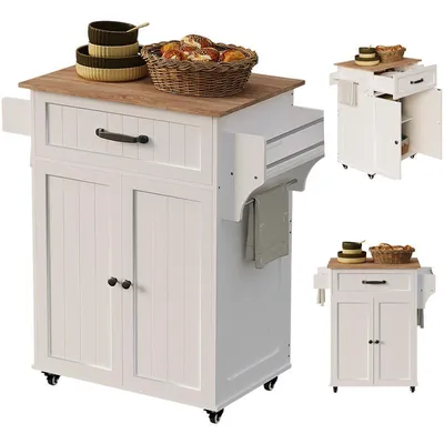 Immagine prodotto di Carrello da cucina bianco con piano di lavoro, cassetto e ante