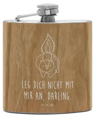 Produktbild von Mr. & Mrs. Panda Hip Flask Stinktier Angriff - Transparent - Geschenk, Wildtier, Flachmann Edelstahl, Skunk, Raubtier, wütend, Holz, feldflasche, Aus, Drohung