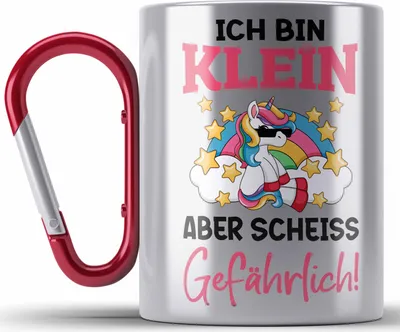 Produktbild von Trendation - Klein Aber Sch Gefährlich Lustige Einhorn Edelstahl Tasse Karabiner mit Spruch Geschenkidee Einhornfans Sprüche Frauen (Rot)