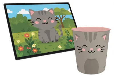 Produktbild von itenga Papierkorb mit Schreibunterlage KAWAII Motiv KATZE Set