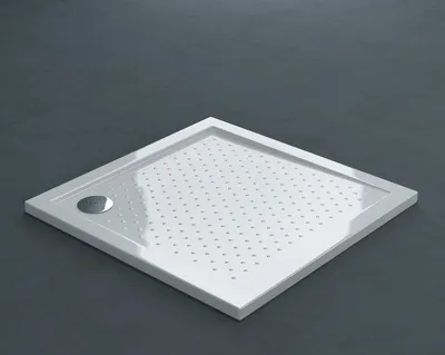 Produktbild von doporro Duschtasse Duschwanne Anti-Rutsch 90x90x4 flach aus Acryl in Weiß DIN-Anschlüsse auch für bodenebene Montage geeignet Lucia1AR