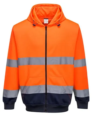 Imagen del producto de Chaqueta con capucha Portwest B317, de dos colores (naranja/azul marino), con cremallera, talla L