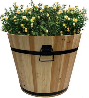 Produktbild von Holz Pflanzkasten - Pflanzkübel - Kräuterbeet - Pflanzkübel - Pflanzentopf - Balkonkasten - Holzkübel - Dekokasten - Dekokübel - Eiche-Look - Größe M = 31,5cm - Höhe 25cm