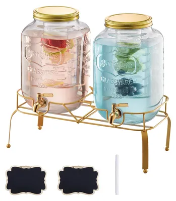 Produktbild von VEVOR Getränkespender, 11,4 Liter Getränkespender für Partys, Kunststoff-Saftspender mit Auslauf und Deckel, Eistee-Limonade-Saft-Wasserspender, für Restaurants, Hotels, Partys, 2er-Pack, 2x2 Gallonen