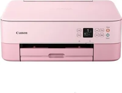 A front view of a pink Canon PIXMA TS5352a printer against a white background.