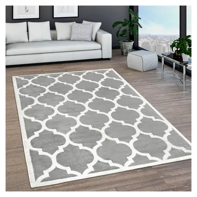 Produktbild von Teppich Wohnzimmer Kurzflor Marokkanisches Kreis- und Bordürenmuster Modern, Größe: 240x340 cm, Farbe: Grau