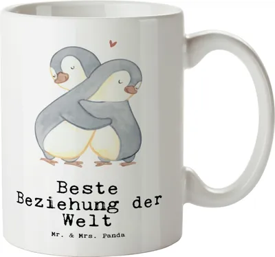 Produktbild von Mr. & Mrs. Panda jumbotasse Pinguin Beste Beziehung der Welt - Weiß - Geschenk, Geschenkidee, Miteinander gehen, Zusammen sein, Liebe, Pott, Teepott, Liebesgeschenk