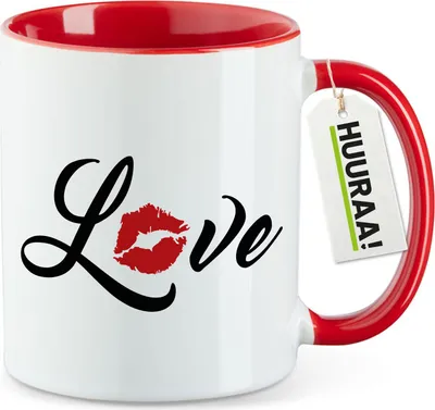 Produktbild von Huuraa Kaffeetasse Love Kuss 330ml Rot Keramik Kaffeebecher Geschenkidee