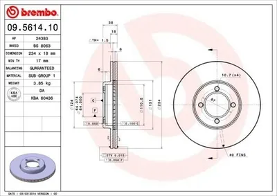 Produktbild von 2x BREMBO 09.5614.10 Bremsscheibe Vorderachse