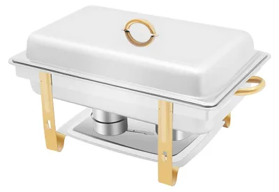 Produktbild von Buffetwärmer Chafing Dish - Rechteckige Tischspeisewanne - 9 l - Edelstahl - Mit Deckel und Brennerhaltern - Warmhaltebehälter für Buffet - Silber
