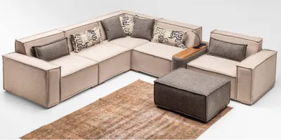 Image de Canapé d'angle modulable Canapé en tissu en forme de L Canapé rembourré Canapé Beige Moderne