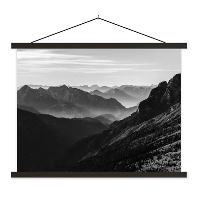 Produktbild von MuchoWow® Textilposter Berge - Natur - Nebel 150x113 cm mit holzfarbenen Rahmen - Poster