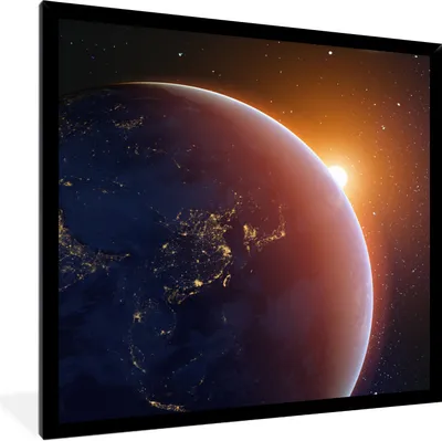 Produktbild von MuchoWow® Gerahmtes Poster Sonnenaufgang über der Erde 40x40 cm - Poster mit Schwarzem Bilderrahmen Wandposter Rahmen Foto Bilder - Mit Rahmen - Wanddekoration Schlafzimmer