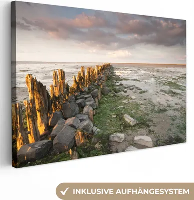 Produktbild von OneMillionCanvasses® - Leinwandbilder - 140x90 cm, Meer - Steine - Niederlande, Wandbilder Kunstdruck Wanddekoration
