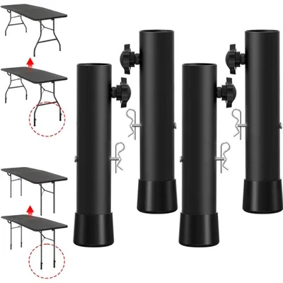 Image de Rallonges de pieds pour tables pliantes, rallonges de pieds pour tables pliantes adaptées aux pieds droits et courbés, 2 niveaux, rehausses réglables pour pieds de tables pliantes
