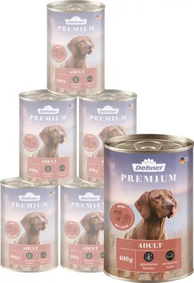 Produktbild von Dehner Premium Hundefutter, Nassfutter getreidefrei, für ausgewachsene Hunde, Rind / Pute, 6 x 400 g Dose (2.4 kg)