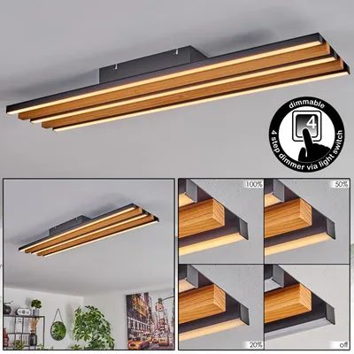 Produktbild von Spirago dimmbare Deckenlampe aus Metall/Holz/Kunststoff in Schwarz/Natur/Weiß