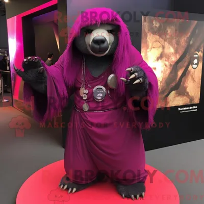 Produktbild von Magenta REDBROKOLY Faultier Bär Maskottchen Kostüm Figur bekleidet mit einem Überwurf und Armbändern