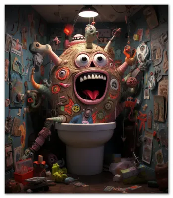 Produktbild von Wallario Herdabdeckplatte aus Glas, Größe 52 x 60 cm 1-teilig, Motiv Kloalarm - Toilettentroll
