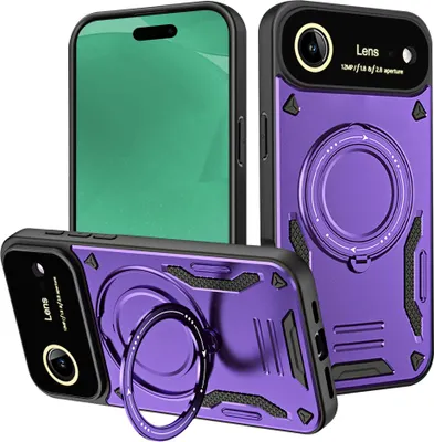 Produktbild von Rüstung Handyhülle für iPhone Air Dual-Layer Magnetisches Ringhalter Ständer Magsafe Hülle Lila