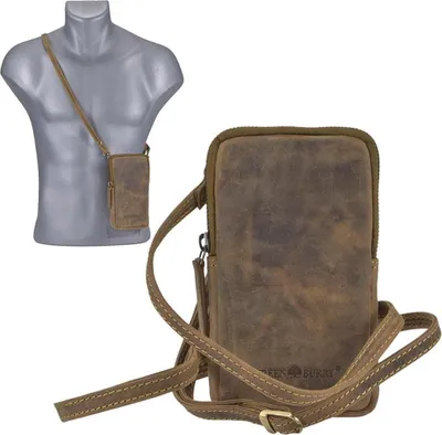 Zdjęcie produktu dla Greenburry vintage skórzana torba na telefon komórkowy na ramię torba festiwalowa na klucze i karty do smartfona 9x16cm