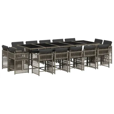 Immagine prodotto di vidaXL Set da pranzo da giardino da 15 pezzi con cuscini in polirattan grigio